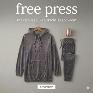 Free Press Velour Oversized Half Zip Set Grey XL + FREE Corkcicle Gift